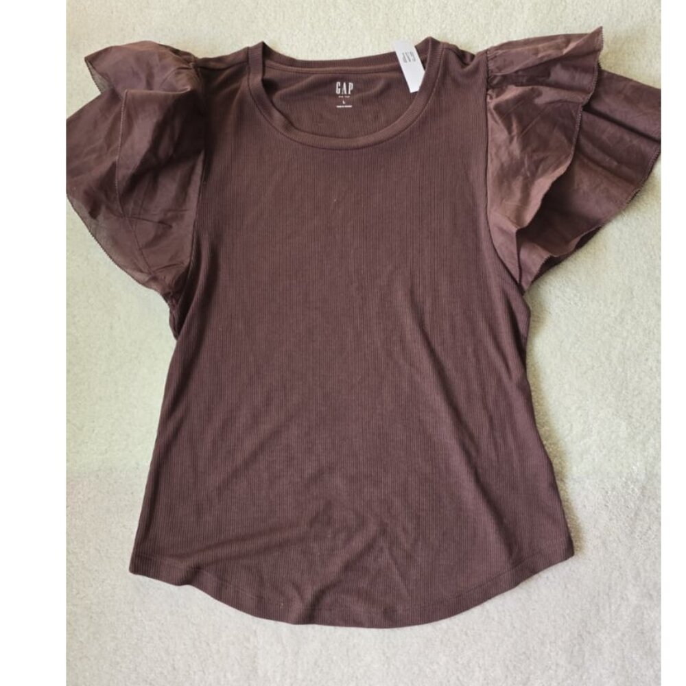 ✨Mini Rib Ruffle Sleeve T-Shirt‎ - New✨ - Picture 3 of 3